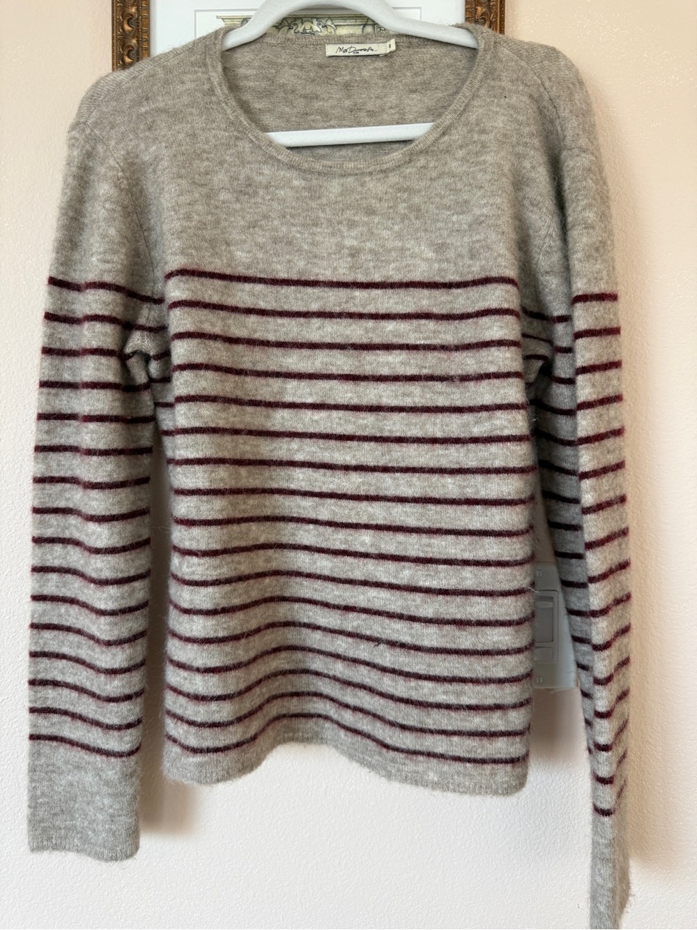 Mes Demoiselles Cream Crewneck Soft Sweater Striped alpaca/wool blend